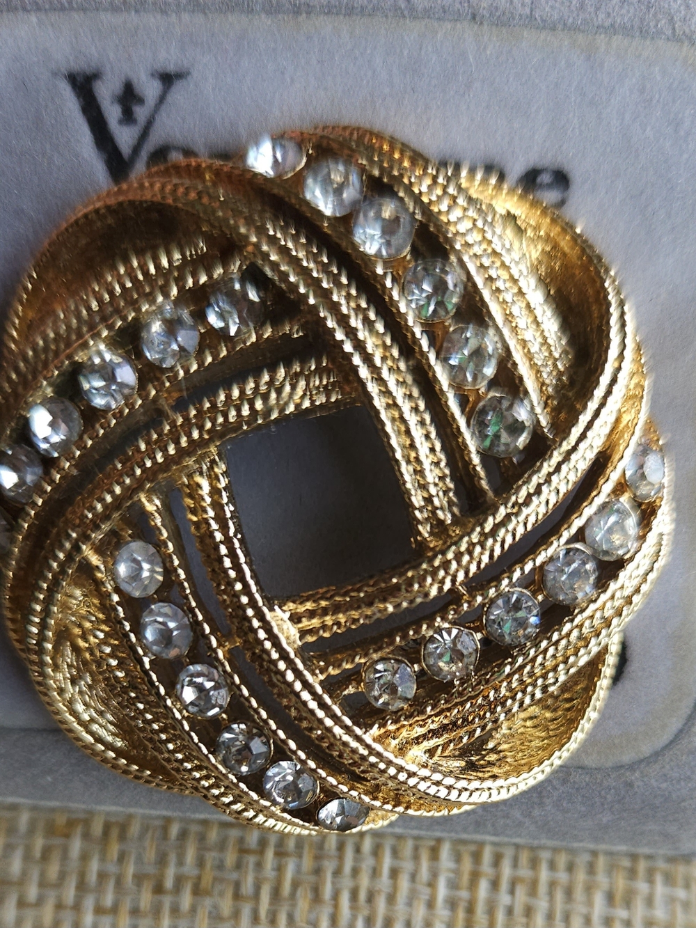 Vintage Vendome Rhinestone Woven Circle Brooch on Original Velvet Card 30+ Yrs